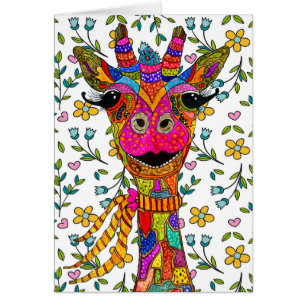 Carte de voeux de Giraffe jolie et colorée