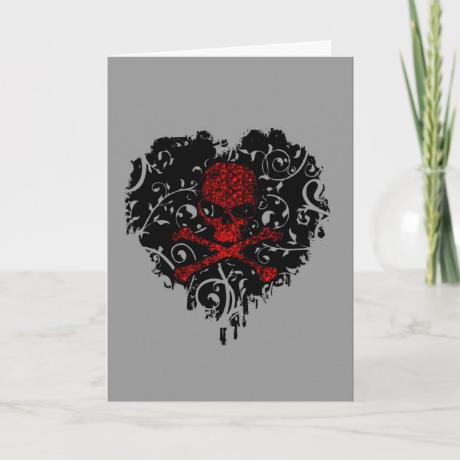 Carte de voeux de Goth au crâne de coeur embêté (Devant)