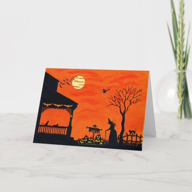 Carte de voeux de Halloween, sorcières, noir, (Devant)