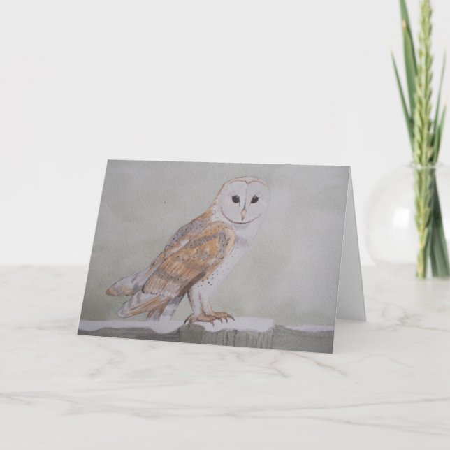 Carte de voeux de hibou de grange d'hiver (Devant)