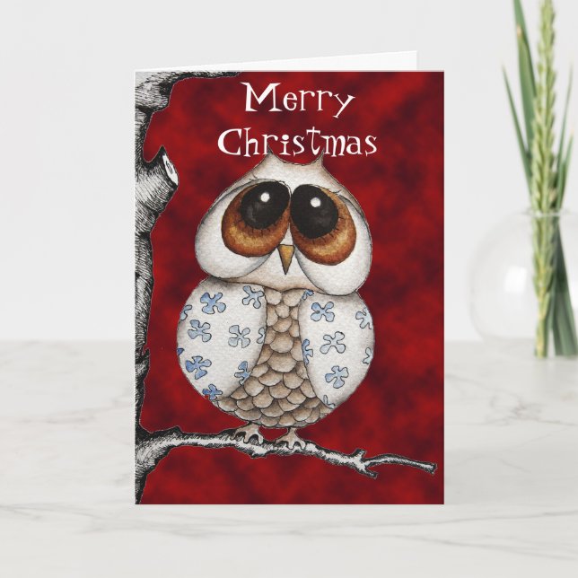 Carte de voeux de hibou de Noël (Devant)