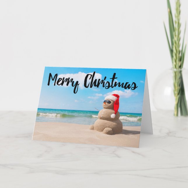 Carte de voeux de Joyeux Noël de sable de bonhomme (Devant)