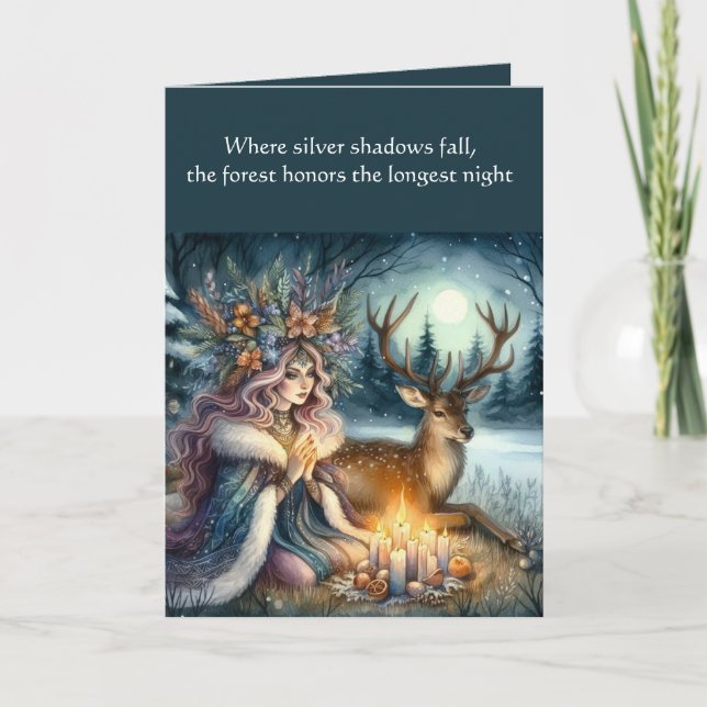 Carte de voeux de la déesse et du cerf solstice d' (Devant)