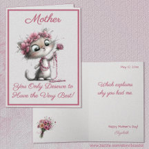 Carte de vœux de la fête des mères avec de mignons