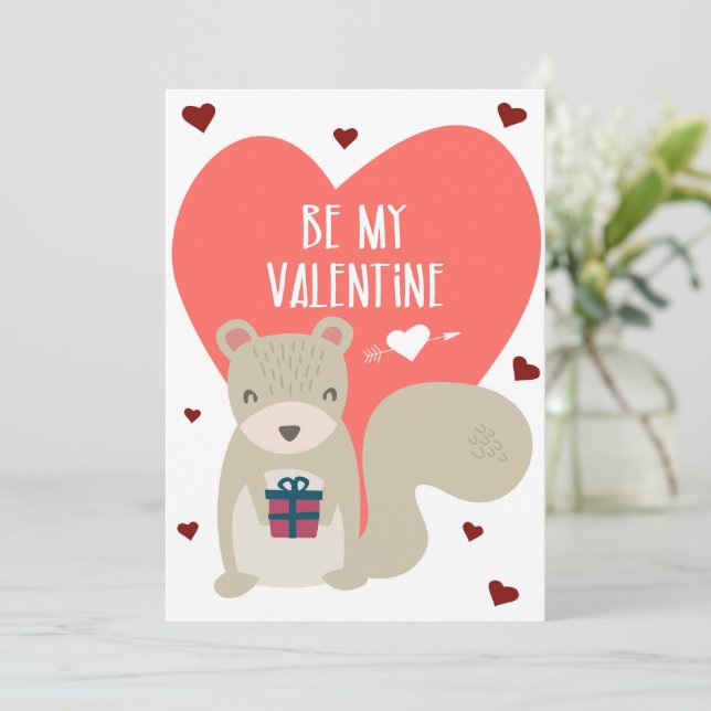 Carte de vœux de la Saint-Valentin avec un écureui (Debout devant)