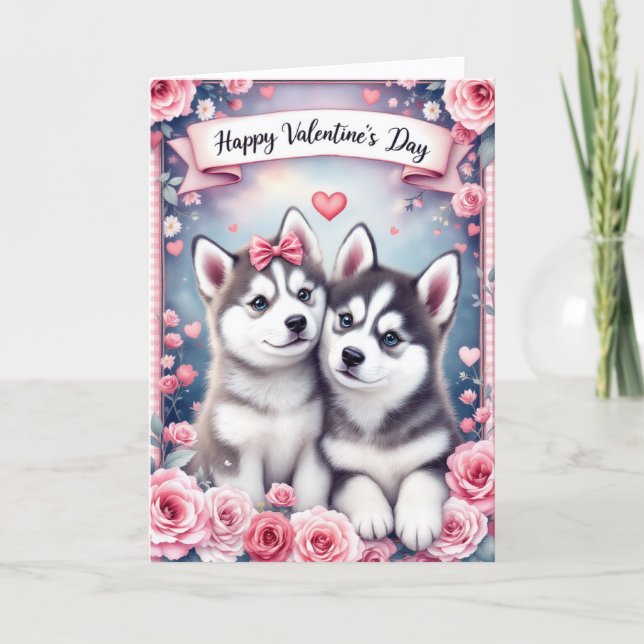 Carte de vœux de la Saint-Valentin Chiots Husky (Devant)