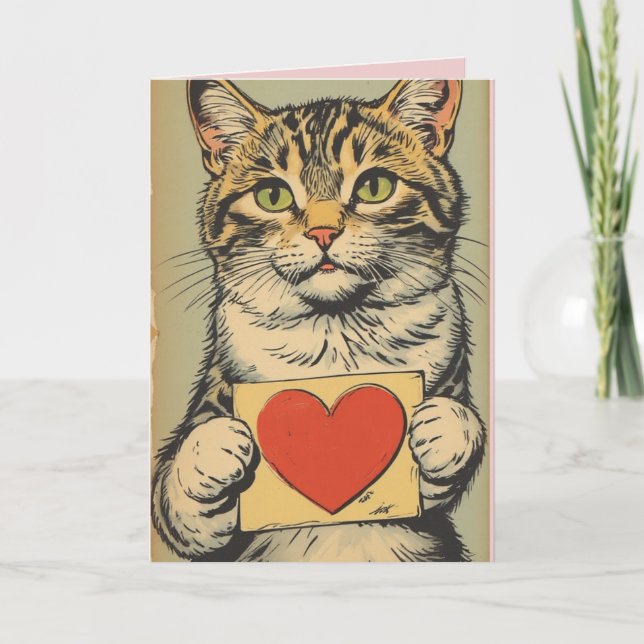 Carte de vœux de la Saint-Valentin pour chat tigré (Devant)