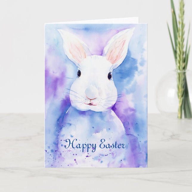 Carte de voeux de lapin de Pâques d'aquarelle (Devant)