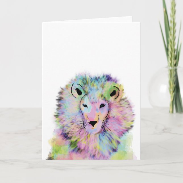 Carte de voeux de Lion Aquarelle mignonne (Devant)