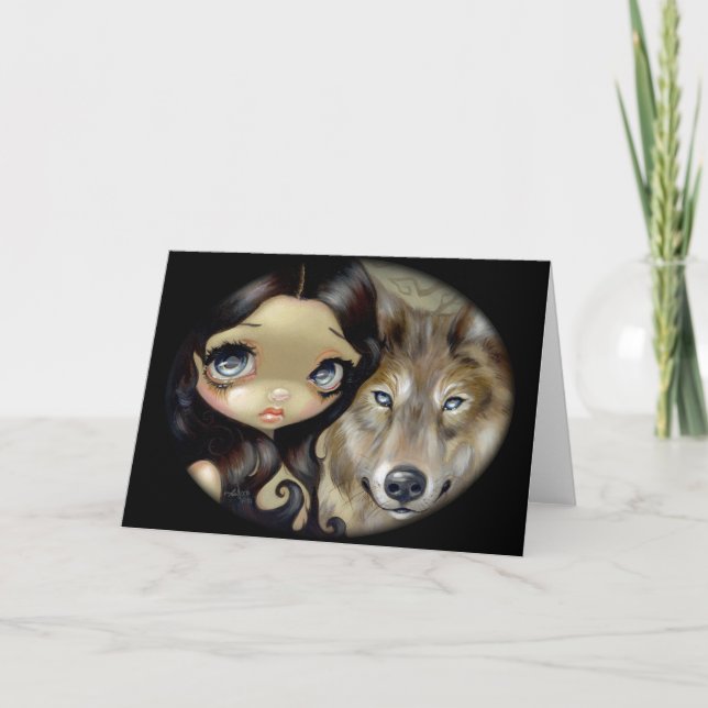 Carte de voeux "de loup observé par argent" (Devant)