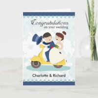 Carte de vœux de mariage, couple en scooter person