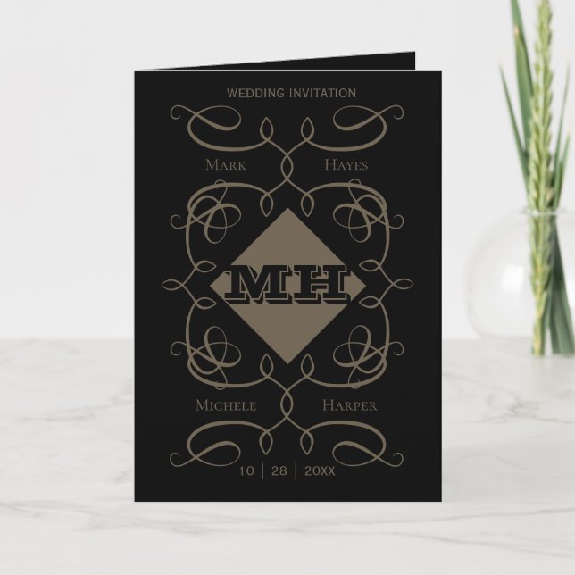 Carte de voeux de mariage monogramme victorien (Devant)