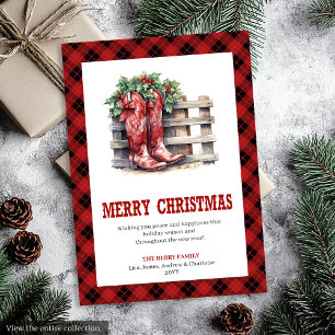 Carte de vœux de Noël à carreaux rouges rustique w