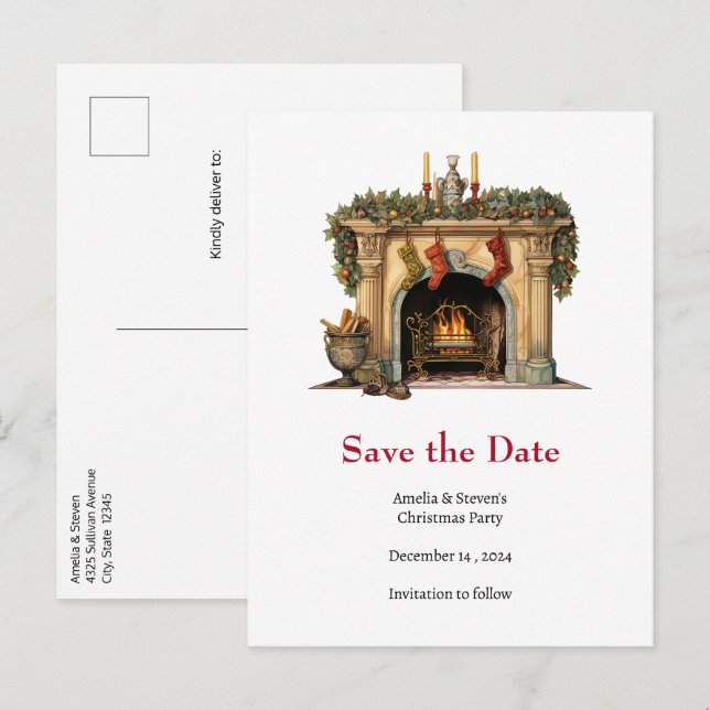 Carte de vœux de Noël à la cheminée victorienne co (Devant / Derrière)