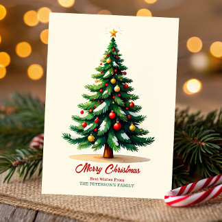 Carte de vœux de Noël à l'arbre en aquarelle