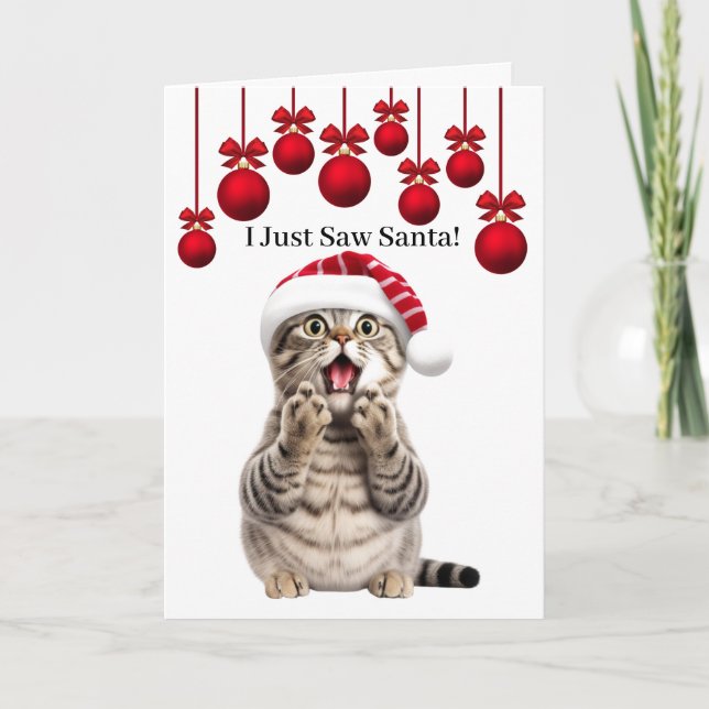 Carte de vœux de Noël adorable avec un chat mignon (Devant)
