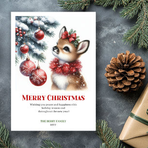 Carte de vœux de Noël aquarelle Faon de la forêt g