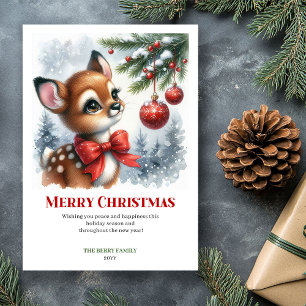 Carte de vœux de Noël aquarelle Faon d'hiver lumin