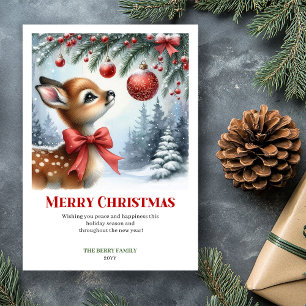 Carte de vœux de Noël aquarelle Fawn enneigée apai