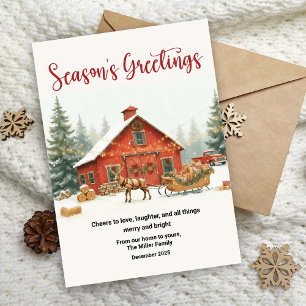 Carte de vœux de Noël aquarelle grange Saison des 
