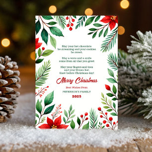 Carte de vœux de Noël au poinsettia aquarelle