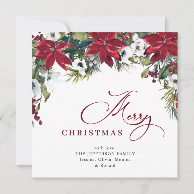 Carte de vœux de Noël au poinsettia élégant et au  (Devant)
