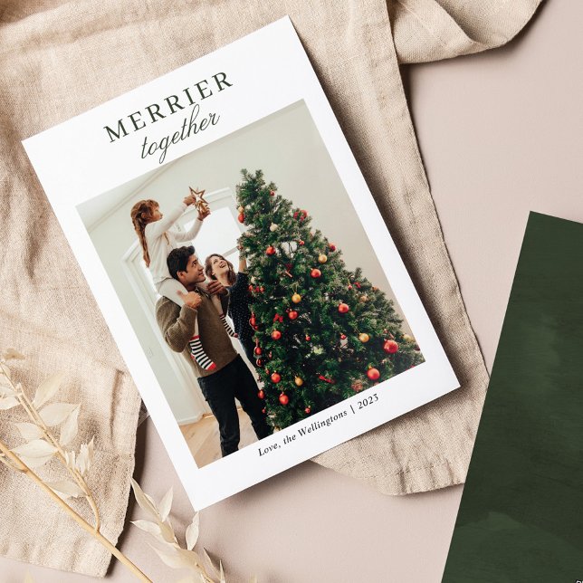 Carte de voeux de Noël au script de photo de famil (Happy Holidays Family Photo Greetings Card)
