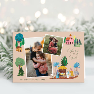 Carte de vœux de Noël avec 2 photos de crèche