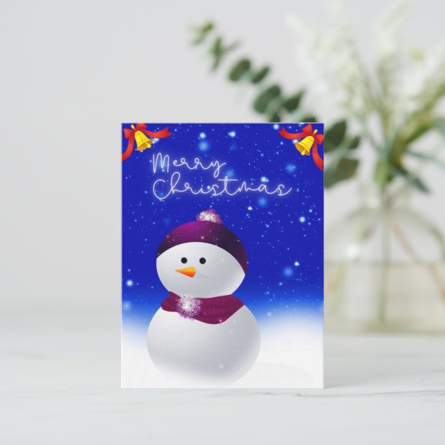 Carte de vœux de Noël avec bonhomme de neige migno (Debout devant)
