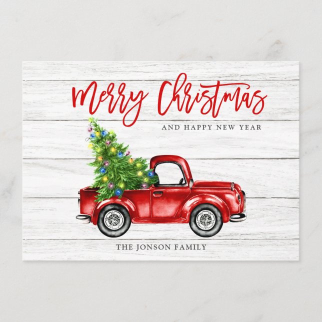 Carte de vœux de Noël avec camion rouge rustique r (Devant)