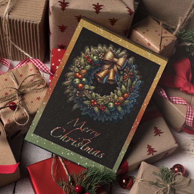 Carte de vœux de Noël avec couronne de Noël et clo (Créateur téléchargé)