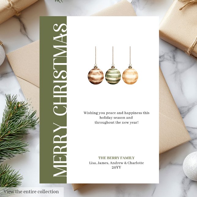 Carte de vœux de Noël avec des boules élégantes et (Elegant neutral Christmas baubles greeting card)