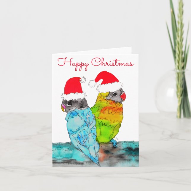 Carte de vœux de Noël avec des inséparables perroq (Devant)