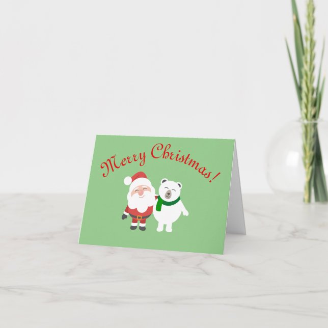 Carte de vœux de Noël avec le Père Noël et l'ours  (Devant)