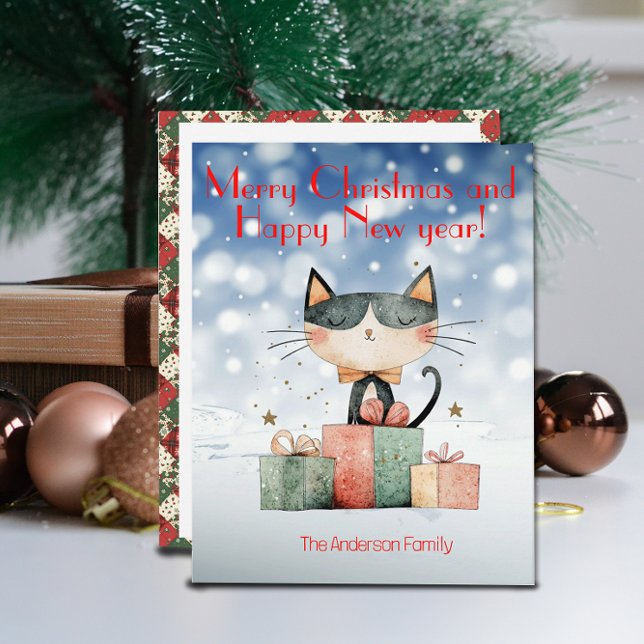 Carte de vœux de Noël avec un chat mignon Cadeau d (Créateur téléchargé)