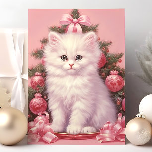 Carte de vœux de Noël avec un chaton blanc et un s