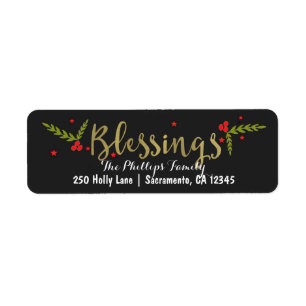 Carte de vœux de Noël Blessings Black Gold & Red