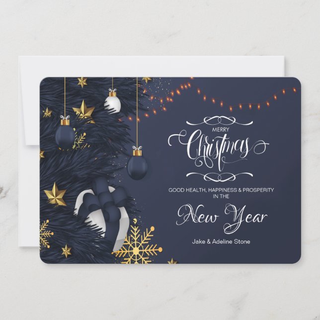 Carte de voeux de Noël bleu et or (Devant)