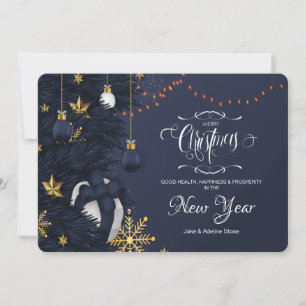 Carte de voeux de Noël bleu et or