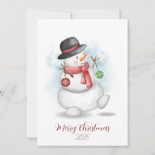 Carte de vœux de Noël bonhomme de neige à l'aquare