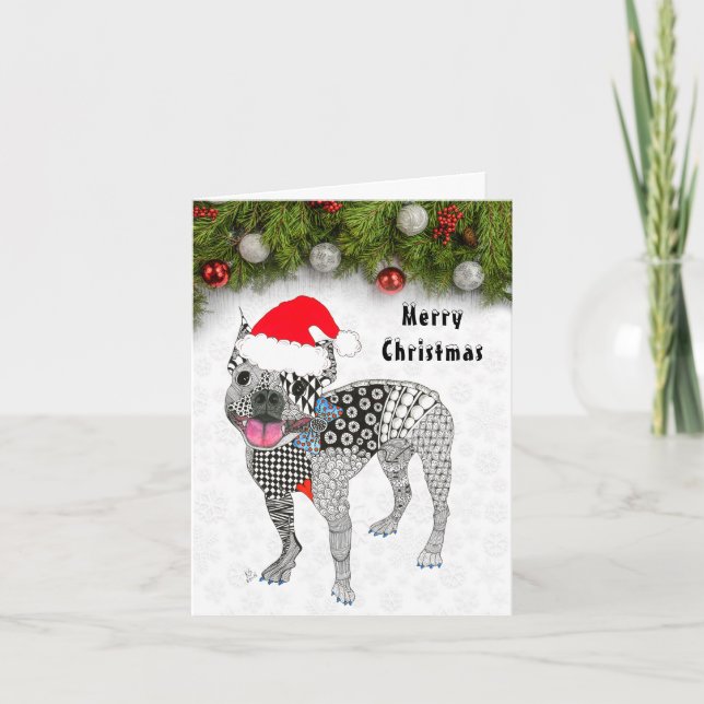 Carte de voeux de Noël Boston Terrier Joyeux (Devant)