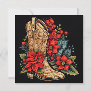 carte de vœux de Noël bottes de cowboy Noël