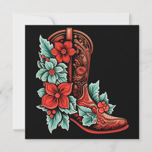 carte de vœux de Noël bottes de cowboy Noël