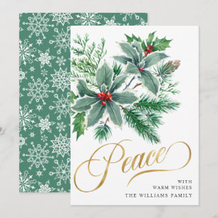 Carte de vœux de Noël Branche de houx à baies PAIX