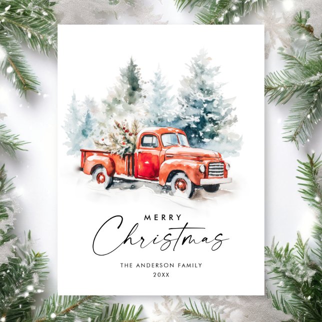 Carte de vœux de Noël camion de ferme Rouge Rétro  (Créateur téléchargé)