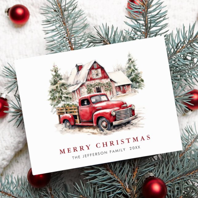 Carte de vœux de Noël camion de ferme Rouge Rétro  (Créateur téléchargé)