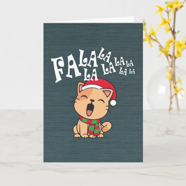 Carte de vœux de Noël chantant Fa La La La La Chat (Fleur jaune)