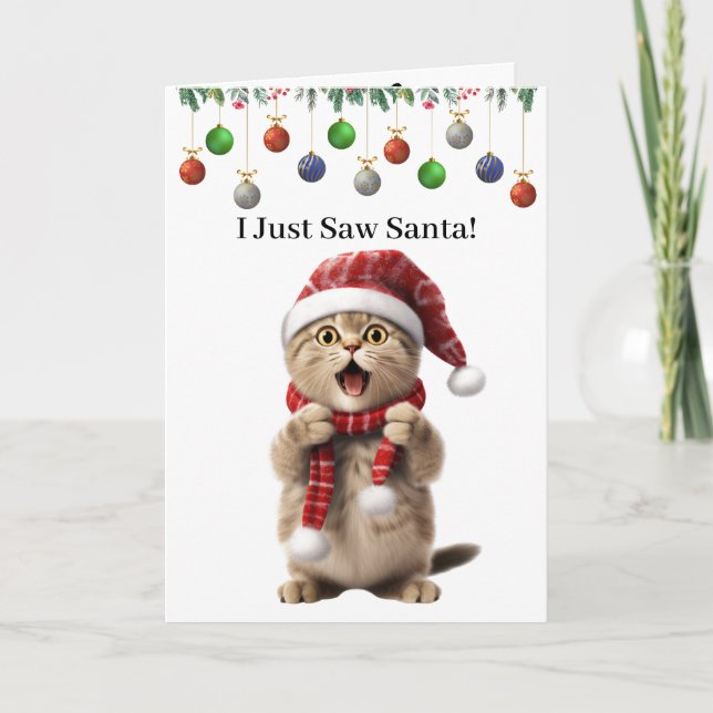 Carte de vœux de Noël Chat Mignon Fantaisiste (Devant)