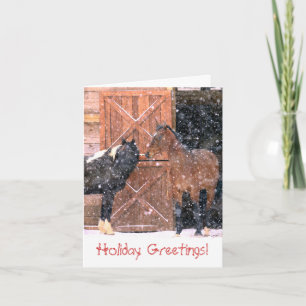 Carte de voeux de Noël Cheval de la grange d'hiver