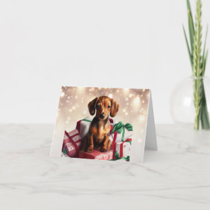 Carte de vœux de Noël chiot teckel